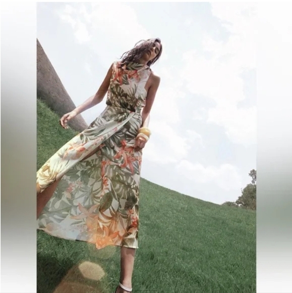 ZARA TROPICAL PRINT MIDI DRESS SIZE S - Picture 7 of 13